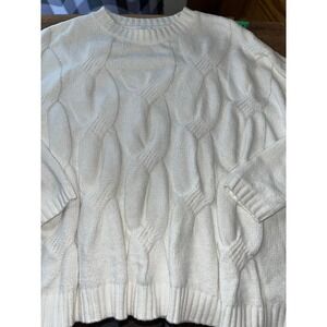 J. Jill Chenille Cable Knit Sweater Womens Large Petite Cream White Crew Neck
